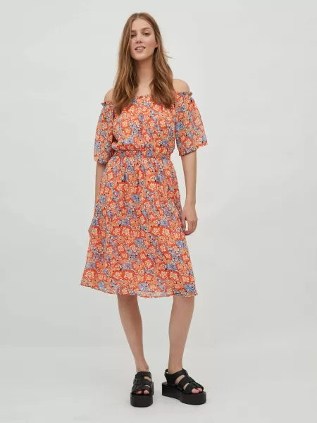 Kjoler Dame Blomstrete Off-Shoulder Kjole Vila Orange.com