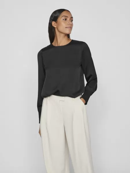 Vila Dame Langermet Bluse Topper Og T-Skjorter Black