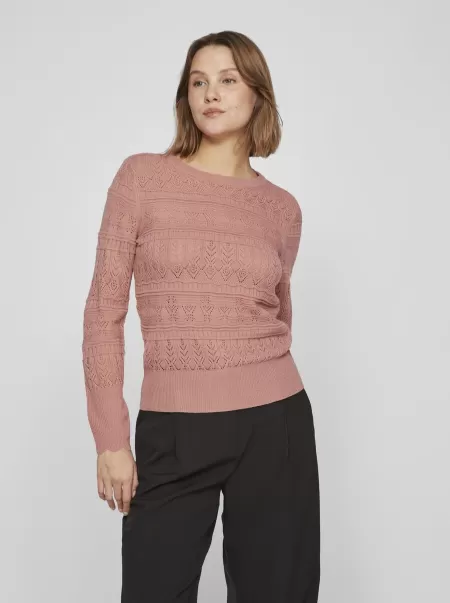 Detaljert Strikket Pullover Vila Dame Topper Og T-Skjorter Old Rose