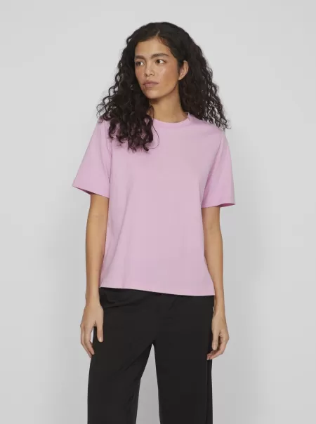 Dame Topper Og T-Skjorter Pastel Lavender Vila Basic Bomull T-Skjorte