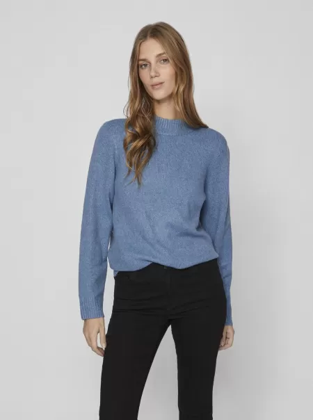 Vila Coronet Blue Dame Topper Og T-Skjorter Høyhalset Strikket Pullover