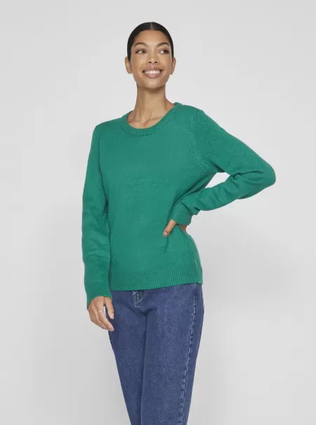 Ultramarine Green Topper Og T-Skjorter O-Hals Strikket Pullover Dame Vila