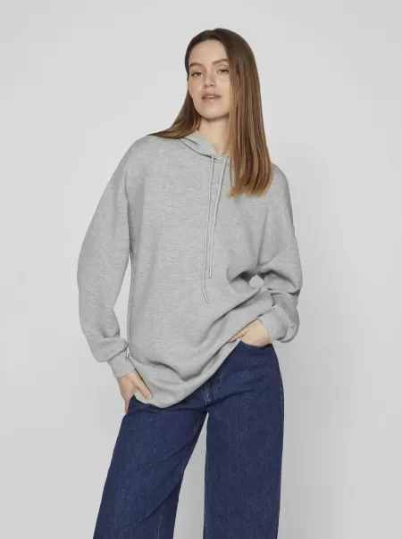 Topper Og T-Skjorter Lang Med Hette Sweatshirt Dame Light Grey Melange Vila