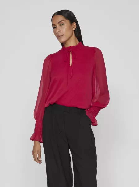 Vila Langermet Smock-Topp Cerise Topper Og T-Skjorter Dame