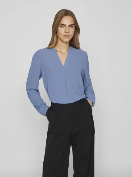 Langermet V-Hals-Bluse Coronet Blue Topper Og T-Skjorter Vila Dame