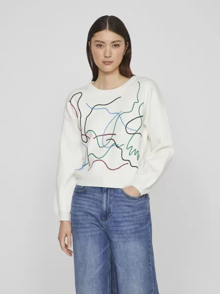 Frontdetalj Strikket Pullover Vila Birch Topper Og T-Skjorter Dame