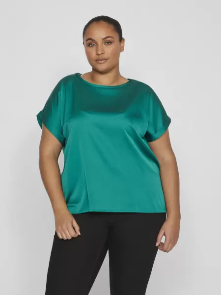 Ultramarine Green Vila Topper Og T-Skjorter Dame Curve - Kortermet Topp