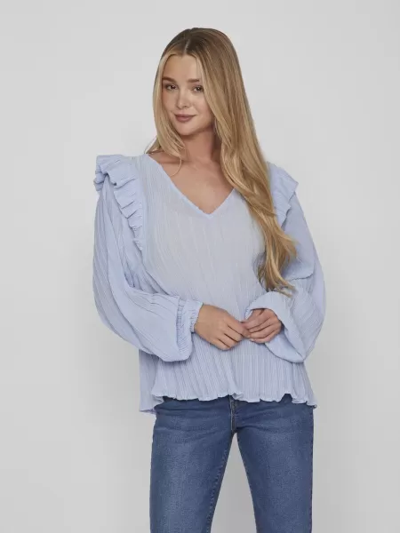 Topper Og T-Skjorter Kentucky Blue Vila Dame Langermet V-Hals-Bluse