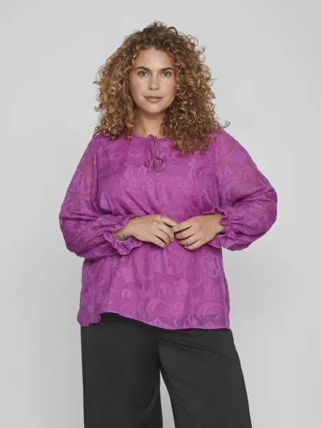 Dame Cattleya Orchid Vila Curve – Langermet Bluse Topper Og T-Skjorter