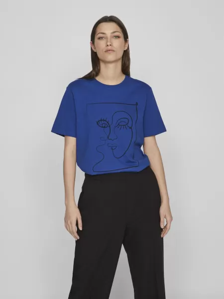 Topper Og T-Skjorter Dame True Blue Vila Printet Bomull T-Skjorte