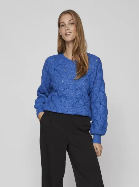 Topper Og T-Skjorter Vila Lapis Blue Detaljert Strikket Pullover Dame