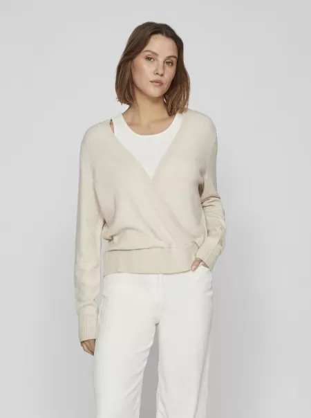 Super Light Natural Melan Topper Og T-Skjorter Dame Vila Vendbar Strikket Topp