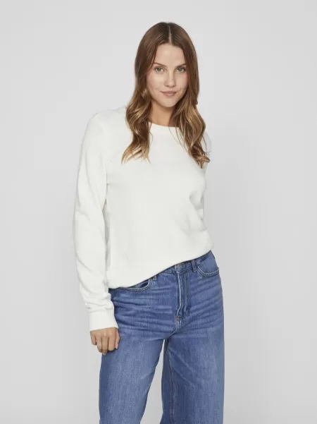 White Alyssum Dame Vila Topper Og T-Skjorter O-Hals Strikket Pullover