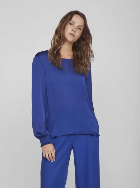 Smock-Mansjett Langermet Bluse Topper Og T-Skjorter Dame Mazarine Blue Vila