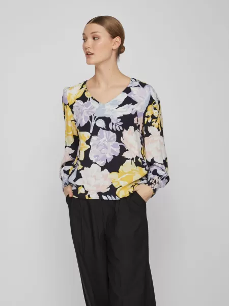 Blomstrete Langermet Bluse Black Topper Og T-Skjorter Dame Vila