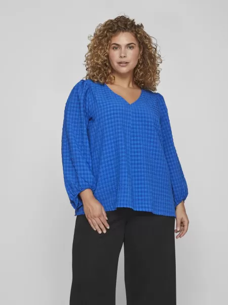 Curve – V-Hals-Bluse Lapis Blue Vila Dame Topper Og T-Skjorter