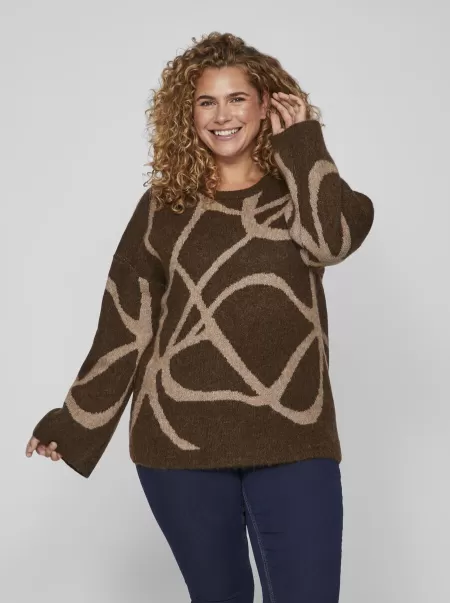 Vila Dame Topper Og T-Skjorter Curve – Strikket Pullover Shaved Chocolate