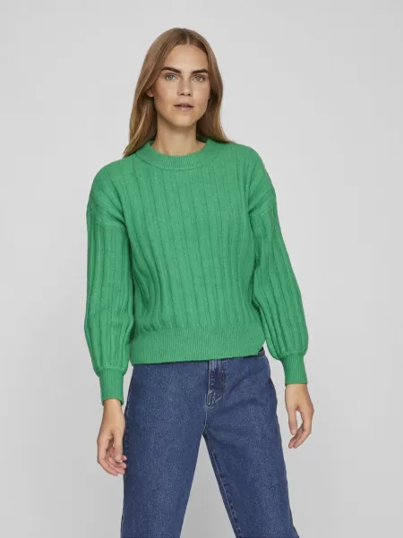 Bright Green Vila Topper Og T-Skjorter Dame Ribbet Strikket Pullover