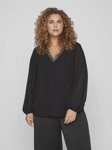 Dame V-Hals Langermet Bluse Topper Og T-Skjorter Black Vila