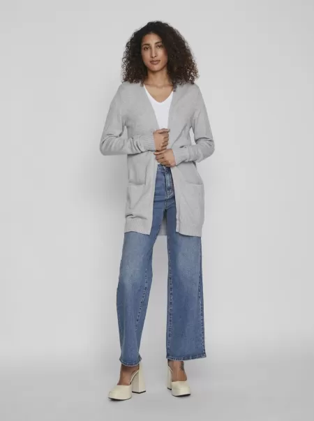 Basic Strikket Cardigan Dame Strikkeplagg Vila Light Grey Melange