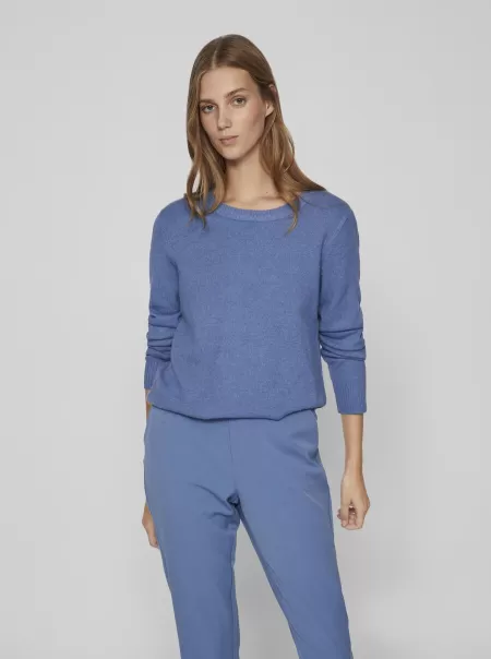 O-Hals Strikket Pullover Strikkeplagg Vila Dame Coronet Blue