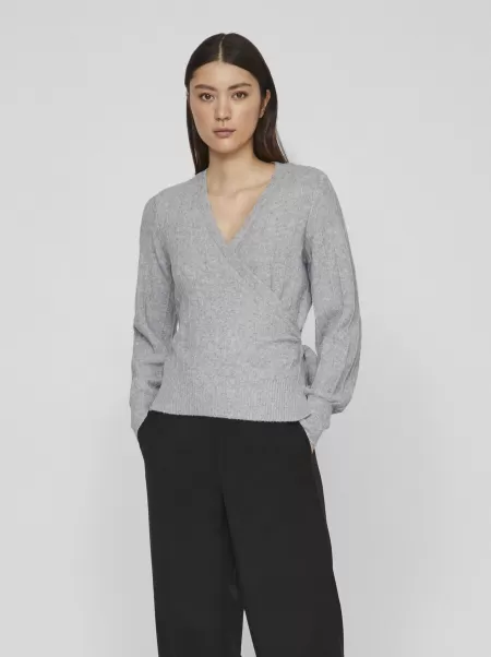 Strikkeplagg Dame Light Grey Melange Vila Blomstrete Strikket Cardigan