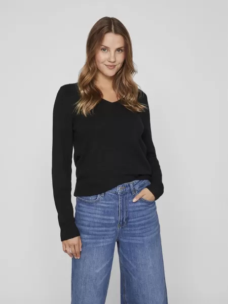 Black Strikkeplagg Dame V-Hals Strikket Pullover Vila