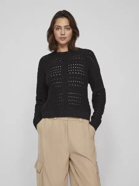 Vila Strikkeplagg Rund Hals Strikket Pullover Black Dame