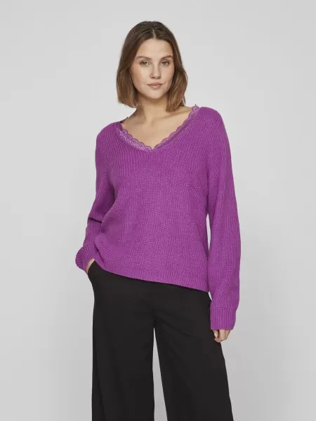 Strikkeplagg Blondehals Strikket Pullover Dame Vila Cattleya Orchid