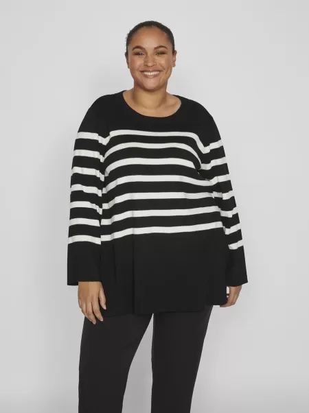 Vila Black Dame Strikkeplagg Curve – Lang Strikket Pullover