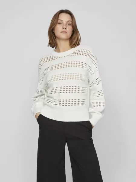 White Alyssum Dame Vila Teksturert Strikket Pullover Strikkeplagg