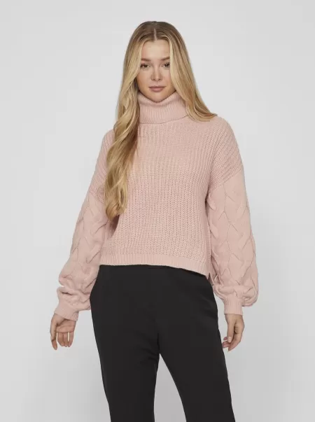 Vila Dame Misty Rose Rullekrage Strikket Pullover Strikkeplagg