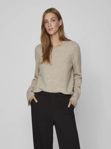 Vila Natural Melange Dame Strikkeplagg Basic Strikket Pullover