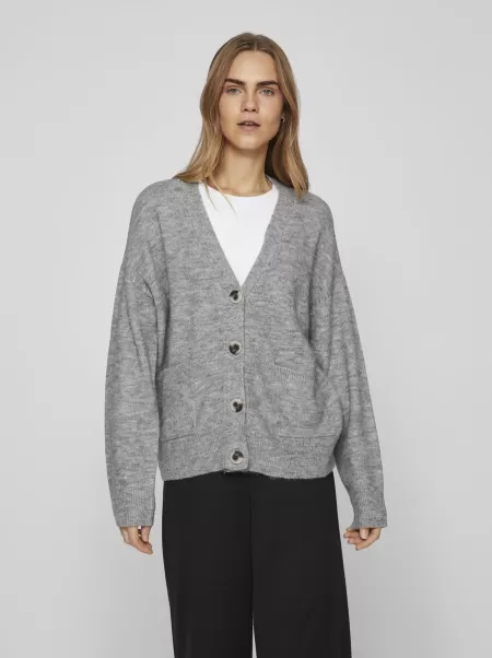 Light Grey Melange Vila Strikkeplagg Dame Kneppet Strikket Cardigan