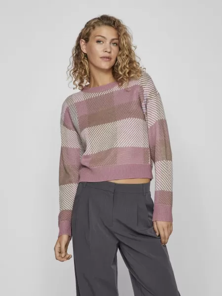 Mesa Rose Strikkeplagg Vila Rutete Strikket Pullover Dame