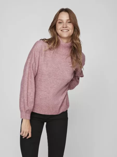 Dame Vila Strikkeplagg Høyhalset Strikket Pullover Mesa Rose