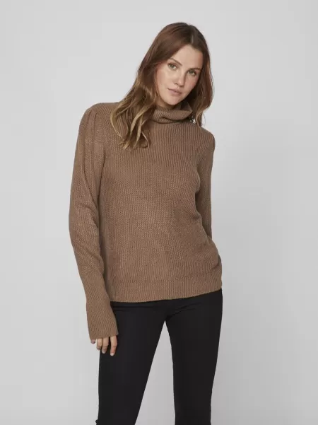 Strikkeplagg Brown Lentil Høyhalset Strikket Pullover Vila Dame