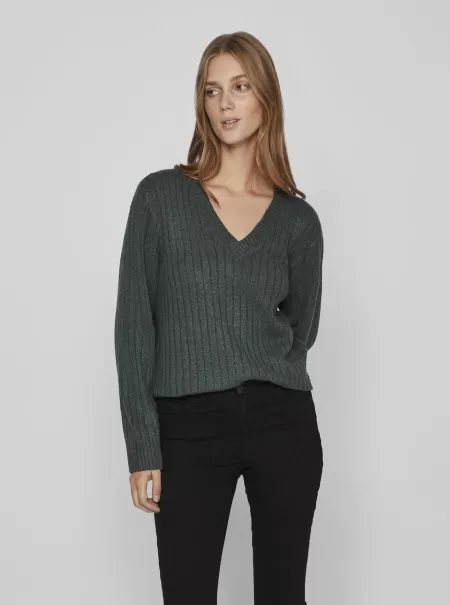 V-Hals Strikket Pullover Strikkeplagg Duck Green Dame Vila