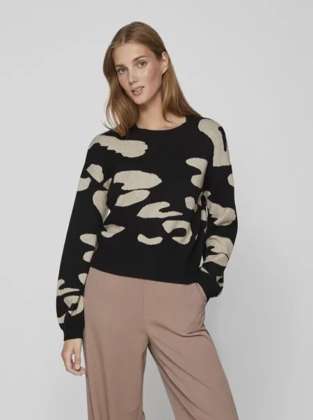 Strikkeplagg Mønstret Strikket Pullover Dame Black Vila