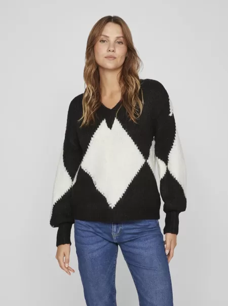 Black Strikkeplagg Dame Vila Harlekin Strikket Pullover