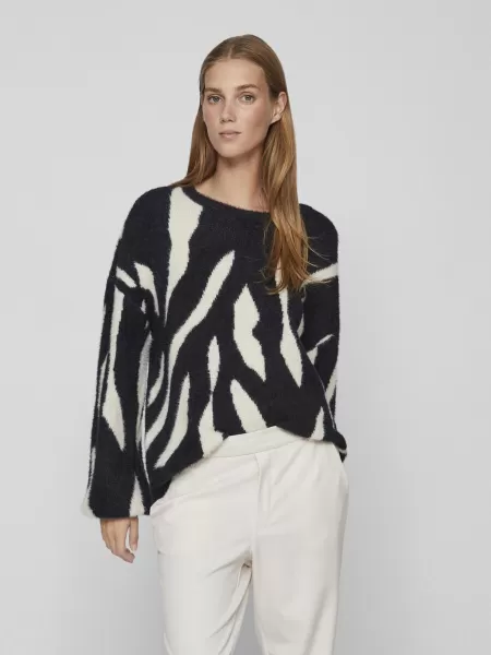 Strikkeplagg Jacquard Strikket Pullover Dame Black Vila