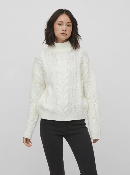 Vila Strikkeplagg Petite – Høy Hals Strikket Pullover Dame White Alyssum