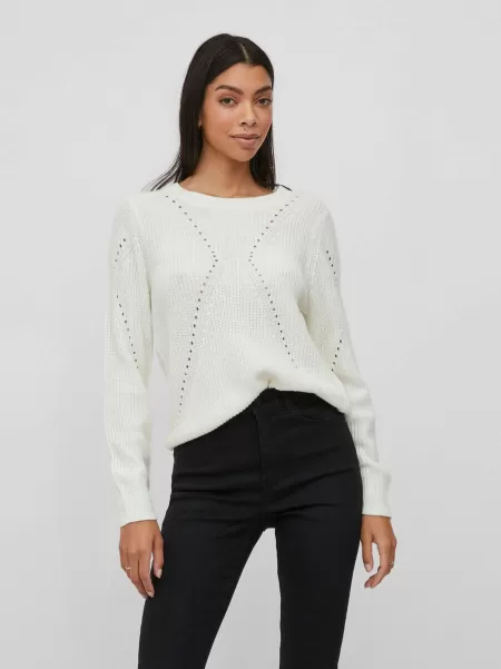 Detaljert Strikket Pullover Vila Dame White Alyssum Strikkeplagg