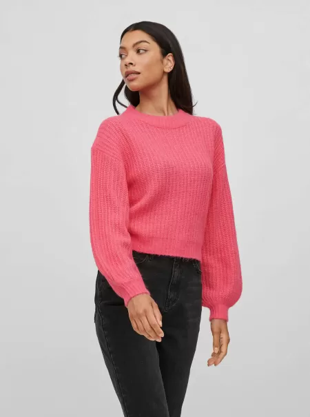 Vila Dame Fandango Pink Strikkeplagg Cropped Strikket Topp