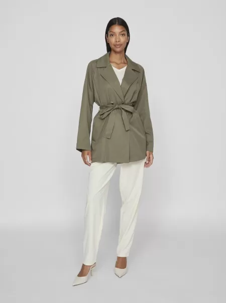 Dame Kort Trenchcoat Yttertøy Vila Dusty Olive