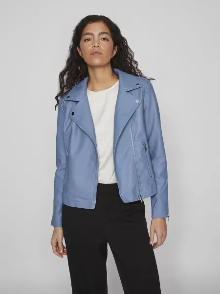 Dame Vila Bikerlook Imitert Skinnjakke Coronet Blue Yttertøy