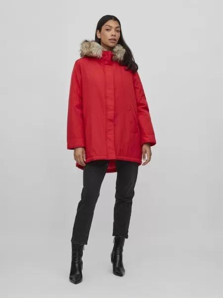 Hette Parkas Dame Racing Red Vila Yttertøy