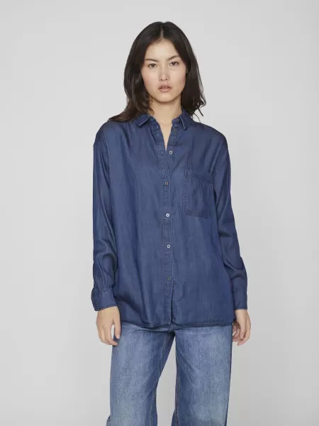 Skjorter Dark Blue Denim Vila Oversized Skjorte Dame