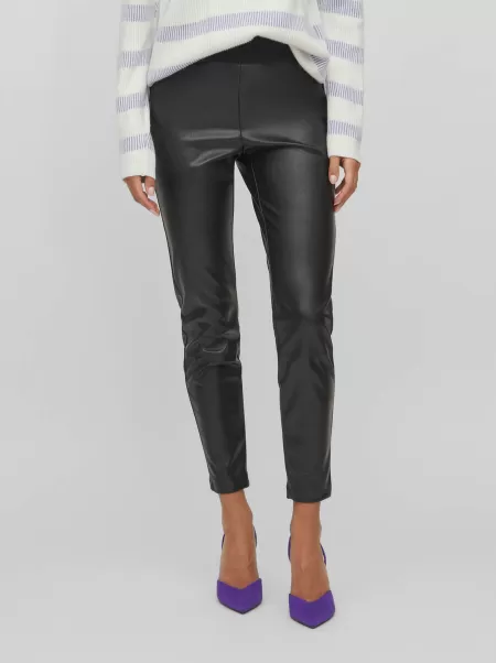 Middels Høyt Snitt Coated Leggings Black Dame Vila Bukser Og Leggings