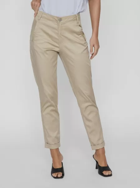 Dame Bukser Og Leggings Soft Camel Vila Cropped Chino Bukser